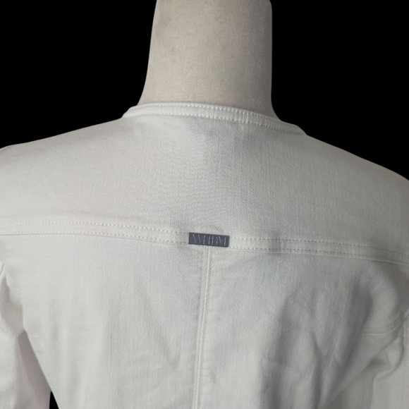 White House Black Market White Stretchy Collarless Modern Jean Jacket Sz M - Picture 5 of 10